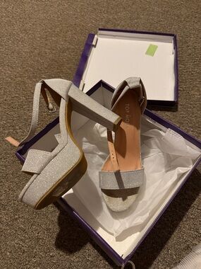 TOP Moda Silver Glitter Platform Block Heel Sandals